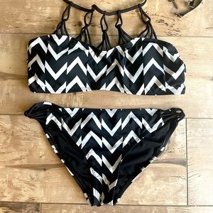 Halter Bikini Black and White Chevron Pattern